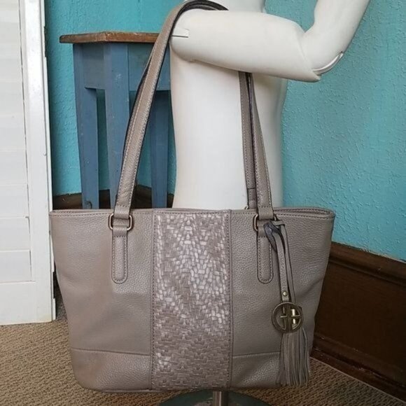 Giani Bernini Bag Shoulder Tote Leather Satchel Handbag GRAY WOMEN'S WOMAN'S - Picture 3 of 15